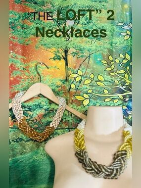 "THE LOFT" Braided Bead Statement Necklace{2} Necklaces *Peach&Cream Olive&Cream